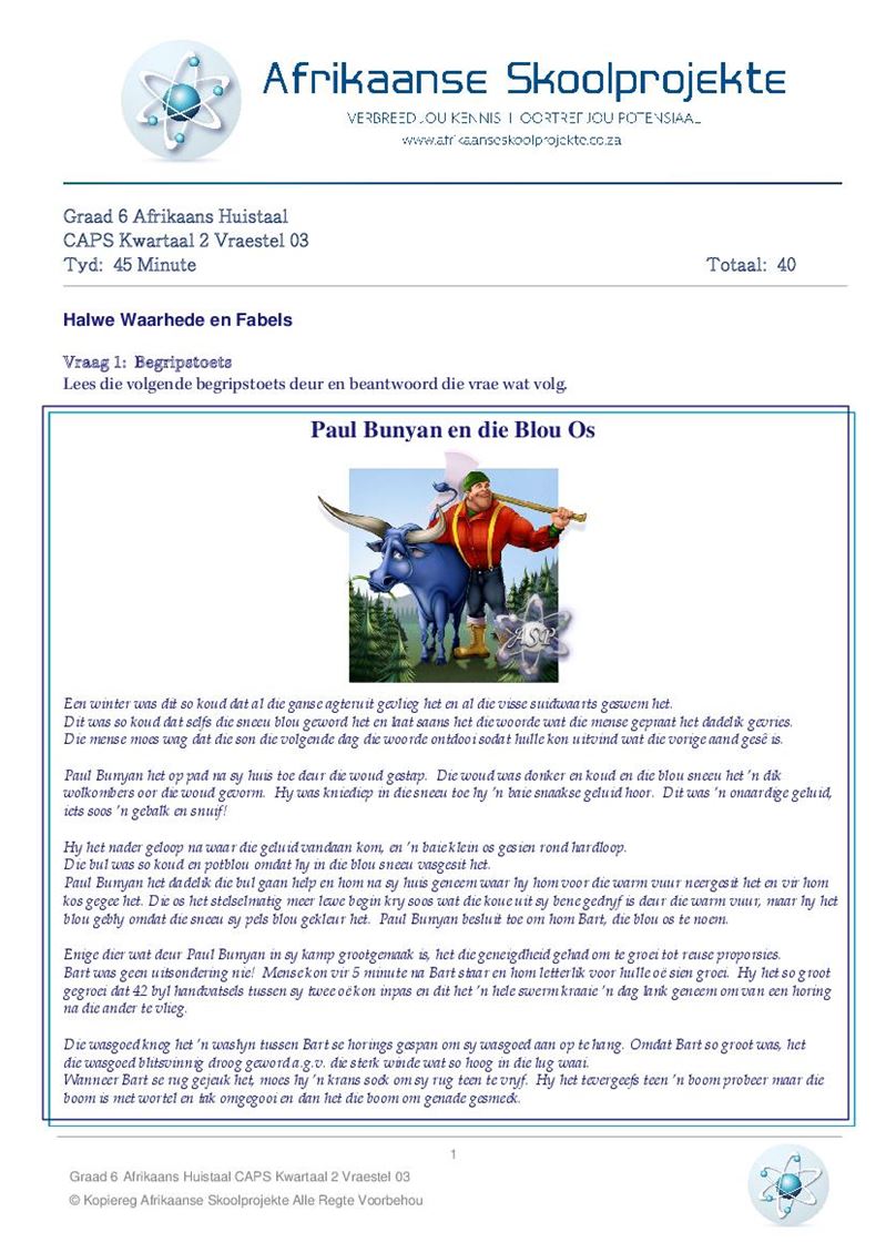 Graad 6 Eksamenvraestelle en Antwoorde