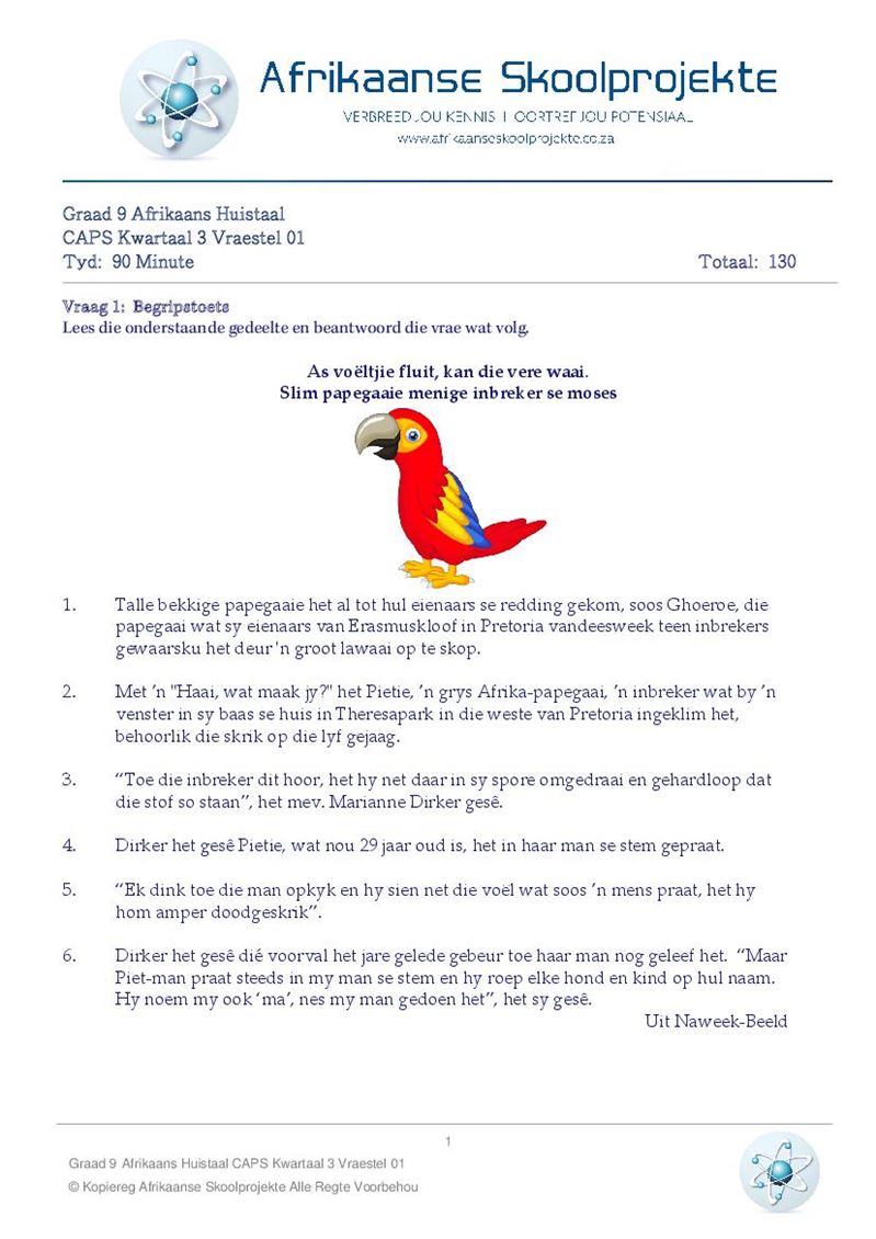 Graad 9 Eksamenvraestelle en Antwoorde