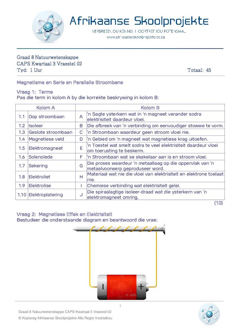 Graad 8 Eksamenvraestelle en Antwoorde